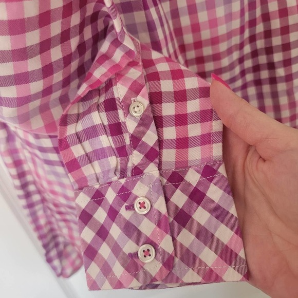 Talbots Womens XS Pink Purple Gingham Plaid Long Sleeve Button Down Cotton - Picture 5 of 7